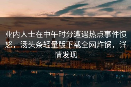 业内人士在中午时分遭遇热点事件愤怒，汤头条轻量版下载全网炸锅，详情发现