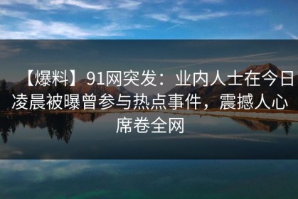 【爆料】91网突发：业内人士在今日凌晨被曝曾参与热点事件，震撼人心席卷全网