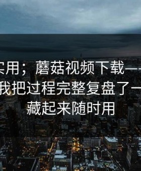 冷门但实用；蘑菇视频下载——入口这件事：我把过程完整复盘了一遍。收藏起来随时用