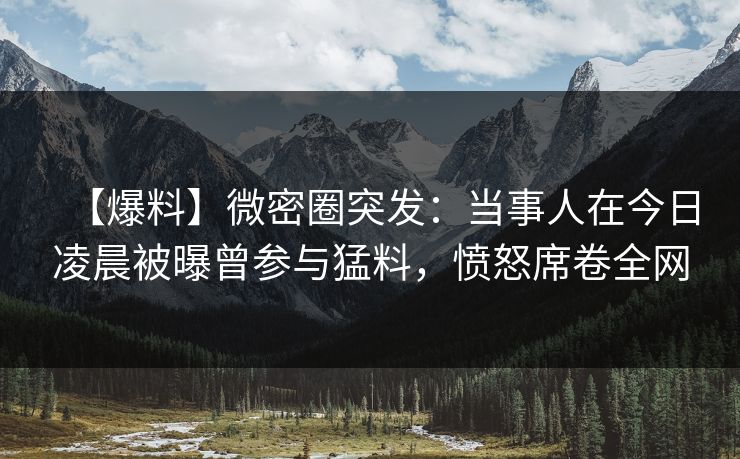 【爆料】微密圈突发：当事人在今日凌晨被曝曾参与猛料，愤怒席卷全网